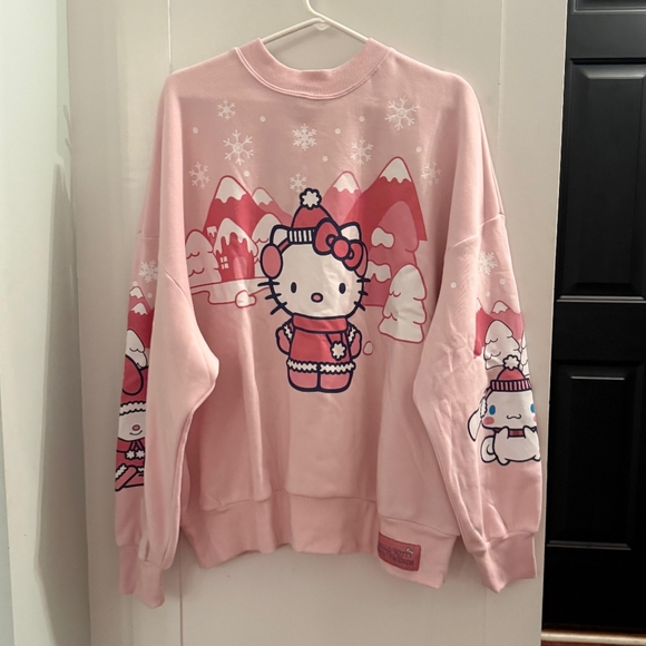 Hello Kitty Pink Winter Graphic White Sweatshirt , Festive, Holiday, Christmas - Picture 3 of 8